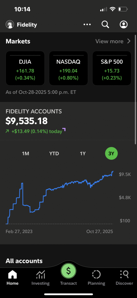 Real investment growth example from Invest With John DePalma mentorship program showing long-term results