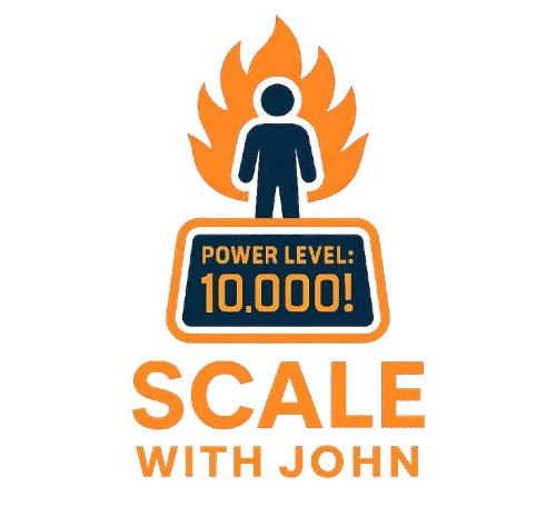 Scale with John logo showing a figure with Super Saiyan energy and the words “Power Level 10,000!”